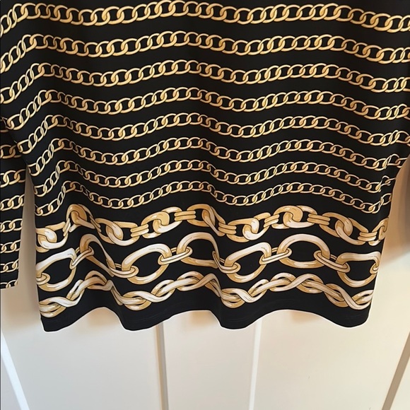 J. McLaughlin Luxe Black & Gold Chain top with 3/4 Sleeves, size M - Picture 2 of 6